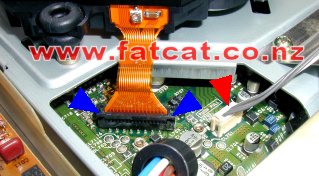 Close-up of the Laser Drive Ribbon and Power cables