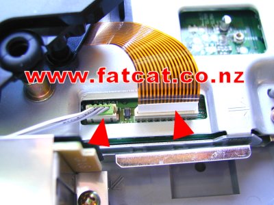 Close-up of the Laser Drive Ribbon and Power cables