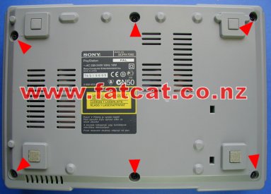 SCPH 7002 screw locations on the bottom of the case